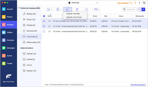 Exporter musique iPhone vers Mac