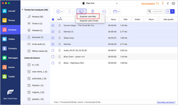 Transférer de la musique iPad à Mac