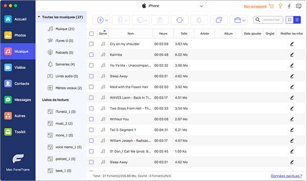 La liste de musique sur iPhone