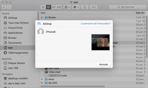 Partager la vidéo sur iPhone via Airdrop