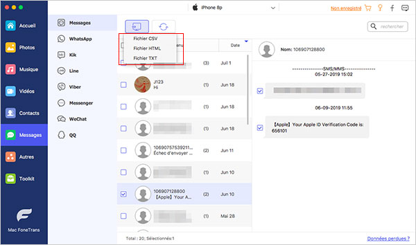Transférer des SMS iPhone vers Mac