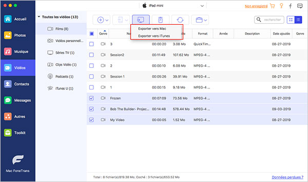 Transférer les vidéos iPad vers Mac avec FoneTrans