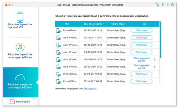 Liste des fichiers iCloud