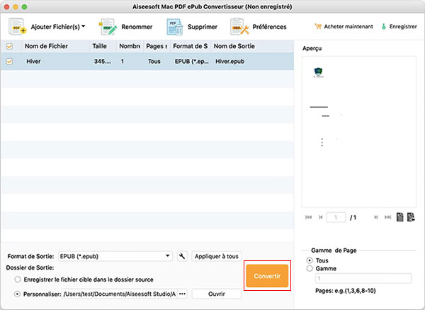 Convertir le fichier PDF en ePub