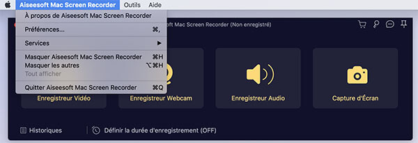 Accéder à Préféreces de Mac Screen Recorder