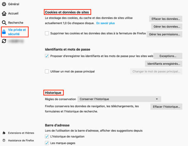 Supprimer des cookies de Firefox sur Mac