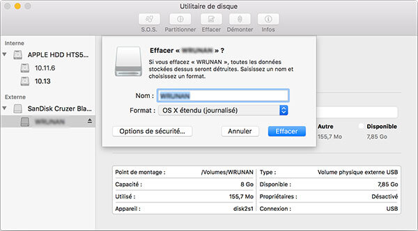 Vider la clé USB sur Mac