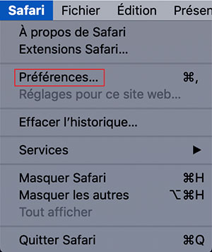 Le menu Safari