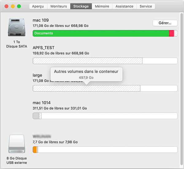Voir l'état de stockage Mac