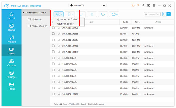 Ajouter des vidéos vers Samsung