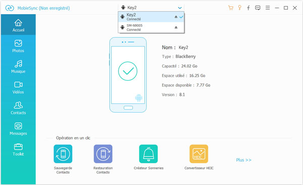 Connecter BlackBerry et Samsung au logiciel de transfert