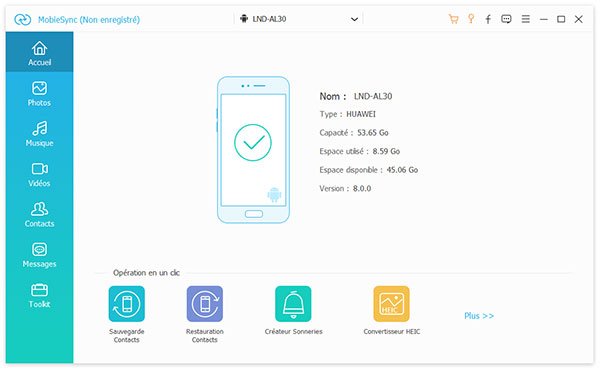 Connecter Huawei à MobieSync