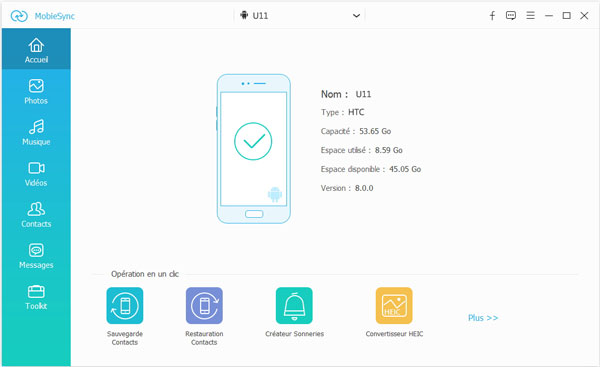 Connecter HTC au logiciel de transfert