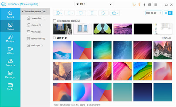 Sélectionner les photos Xiaomi à transférer