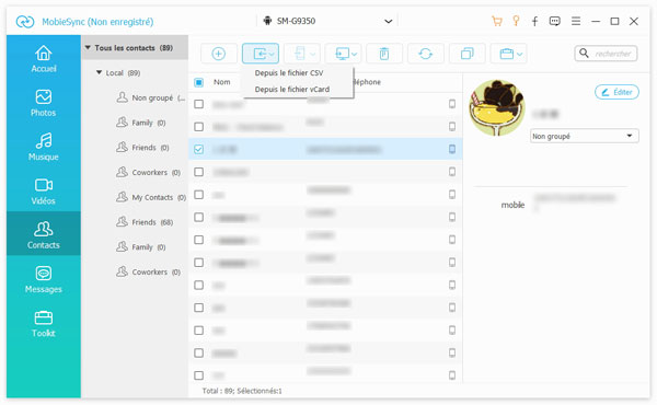 Transférer des contacts depuis PC vers Samsung