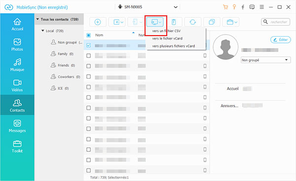 Transférer les contacts Samsung vers PC