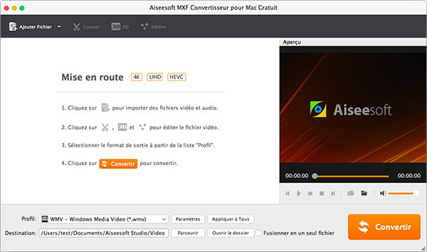 Interface de MXF Convertisseur pour Mac Gratuit