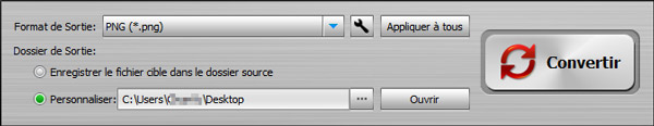 Choisir PNG comme format de sortie