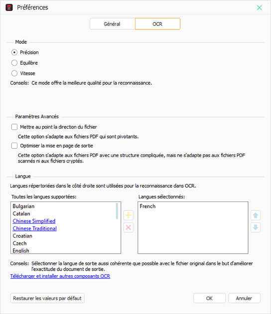 Préférences OCR
