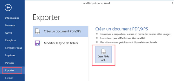 Mettre un fichier en PDF