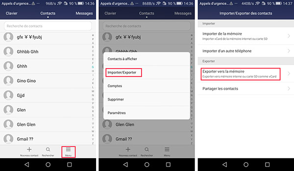 Exporter les contacts Android dans la mémoire