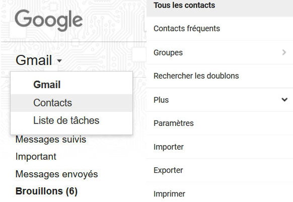 Transférer des contacts par un compte Google