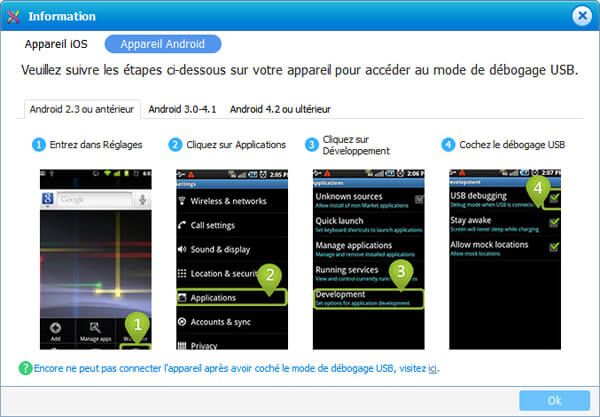 Activer le mode débogage USB pour Android 2.3