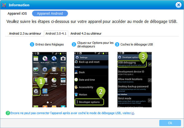 Activer le mode débogage USB pour Android 3.0 – 4.1