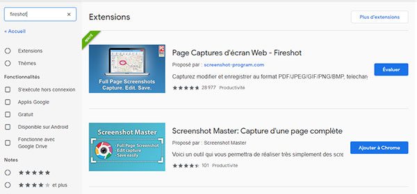 Ajouter Fireshot à Chrome