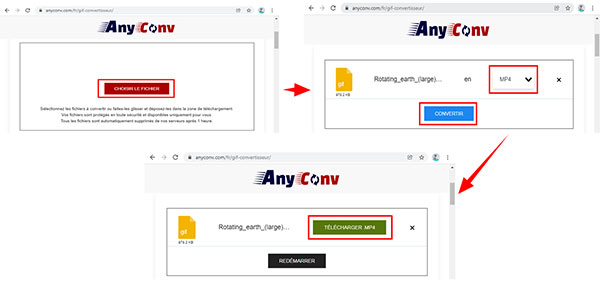 Convertir un GIF en vidéo avec AnyConv