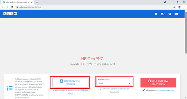 Convertir une image HEIC en PNG avec le site Web CKDM