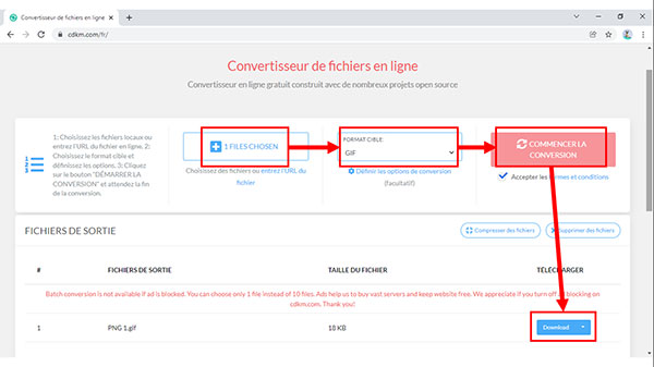 Convertir PNG en GIF avec CDKM