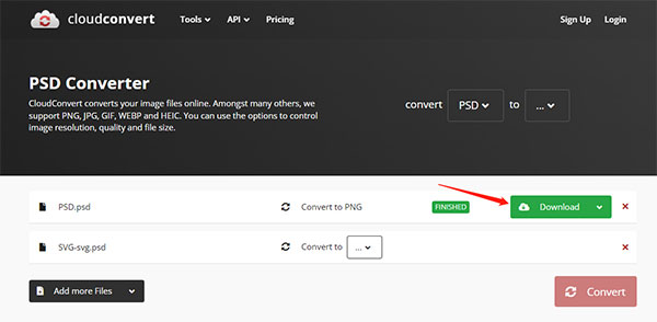 Cloudconvert Convertir PSD en PNG