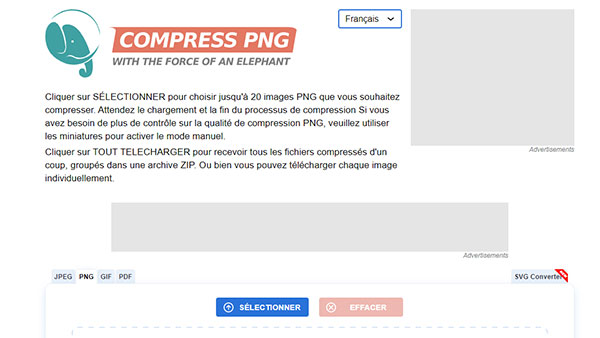 L'interface de Compress PNG
