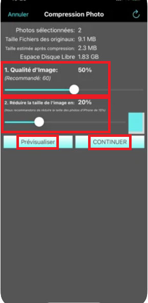 L'application Compression Photo (iOS)