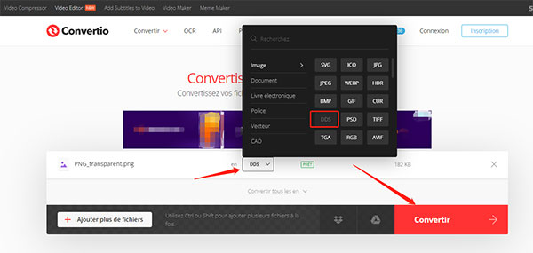 Convertir PNG en DDS sur Convertio