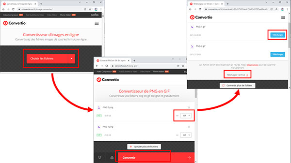 Convertir PNG en GIF avec Convertio