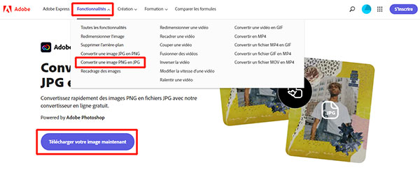 Convertir PNG en JPG sur le site Adobe Express