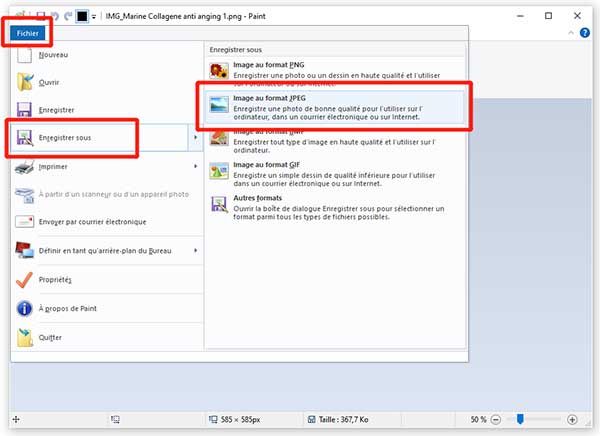 Enregistrer l'image en JPG dans MS Paint