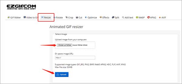 Importer le GIF dans l'outil Resize