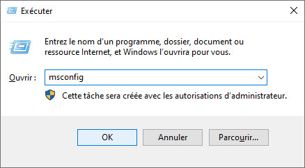 Exécutez « msconfig »