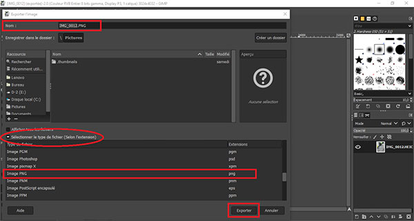 Exporter l'image en PNG