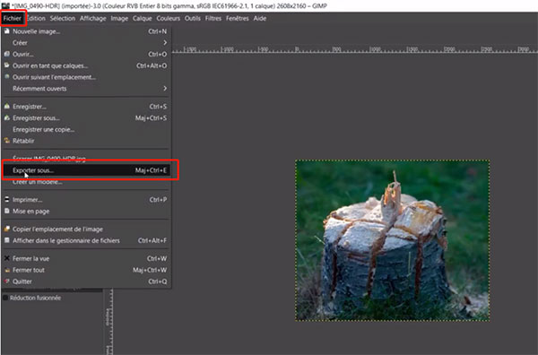 L'option Exporter sous dans Gimp