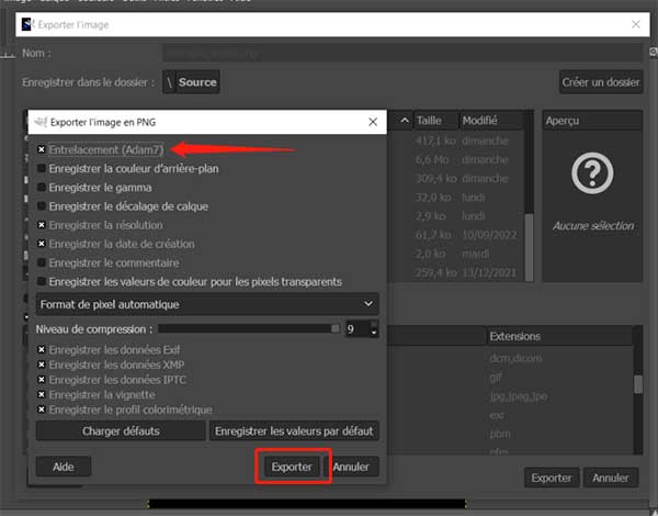 Exporter les images en PNG avec GIMP