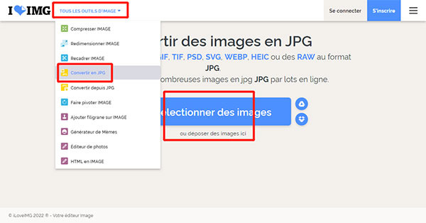 Convertir les images en JPG avec iLoveIMG