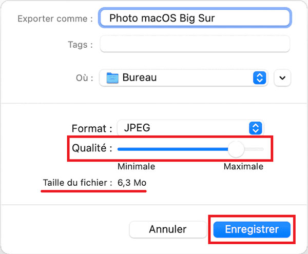 Modifier la qualité de JPEG dans Aperçu