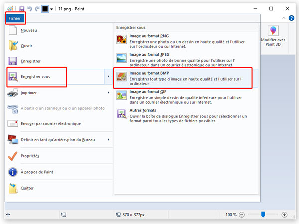 Enregistrer l'image en BMP dans MS Paint
