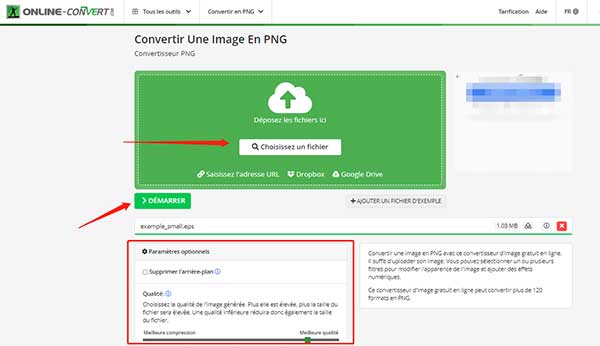 Convertir EPS en PNG avec Online-convert