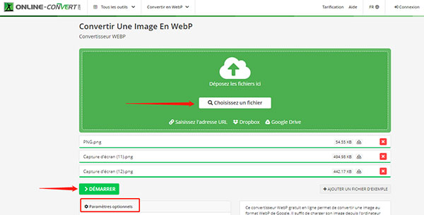 Convertir les images en WebP avec Online-convert
