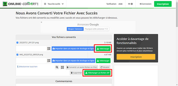 Enregistrer les nouvelles images avec Online-convert